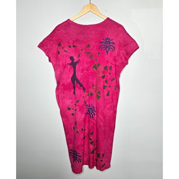 Vtg BIG SHIRT Midi Dress One Size VNeck Pink Short Sleeve 100% Cotton Artsy Boho - Picture 4 of 5